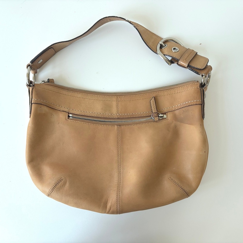 Coach Ergo Pleated Hobo Tan Leather Shoulder Bag F13730 Vintage Buckle Strap - Picture 7 of 15